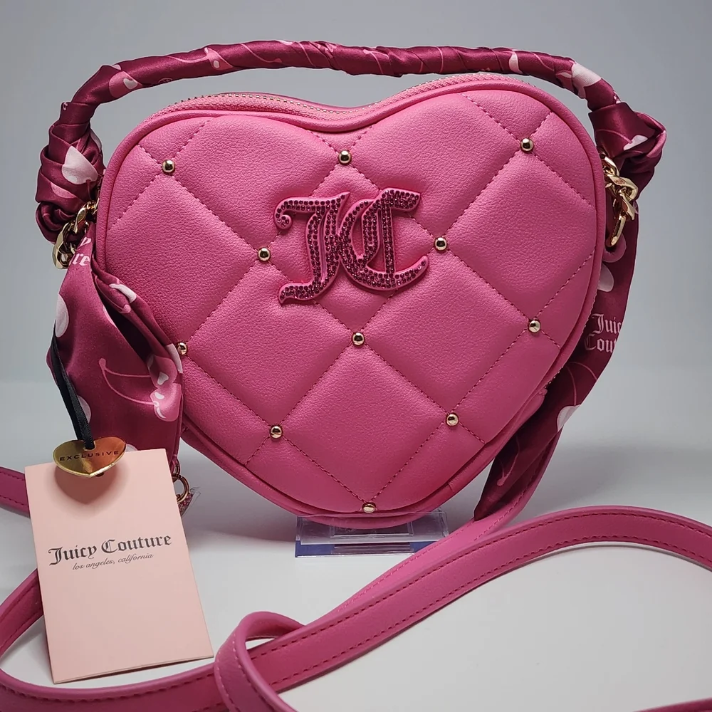 Juicy Couture Pink Quilted Heart Crossbody Bag NWT Gold Studs & JC Logo